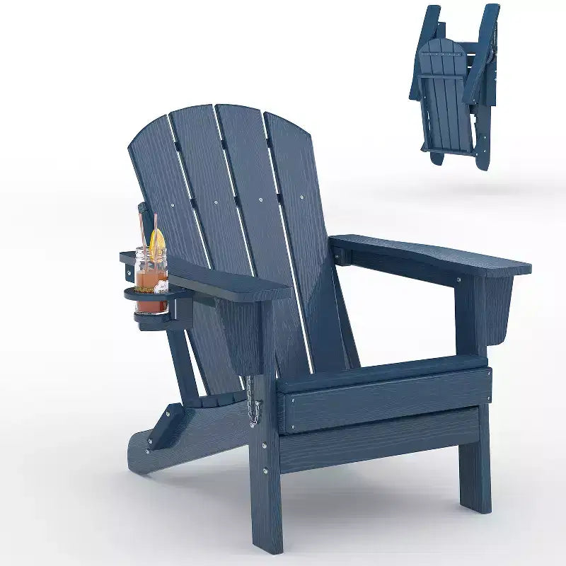 Sedie Adirondack pieghevoli, sedute da esterno in HDPE per tutte le stagioni con texture effetto legno e portabicchieri per patio, braciere e giardino, bianco
