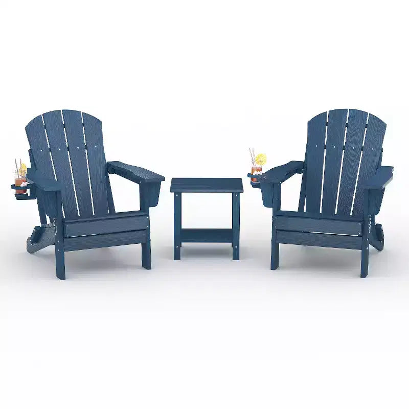 Sedie Adirondack pieghevoli, sedute da esterno in HDPE per tutte le stagioni con texture effetto legno e portabicchieri per patio, braciere e giardino, bianco