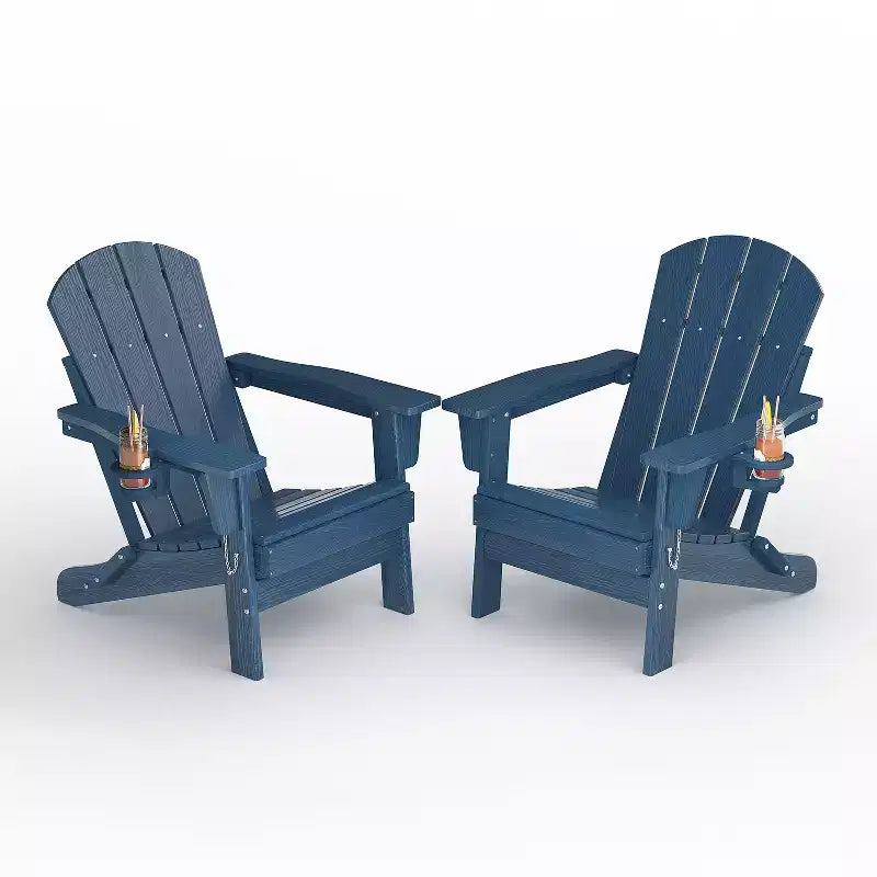 Sedie Adirondack pieghevoli, sedute da esterno in HDPE per tutte le stagioni con texture effetto legno e portabicchieri per patio, braciere e giardino, bianco