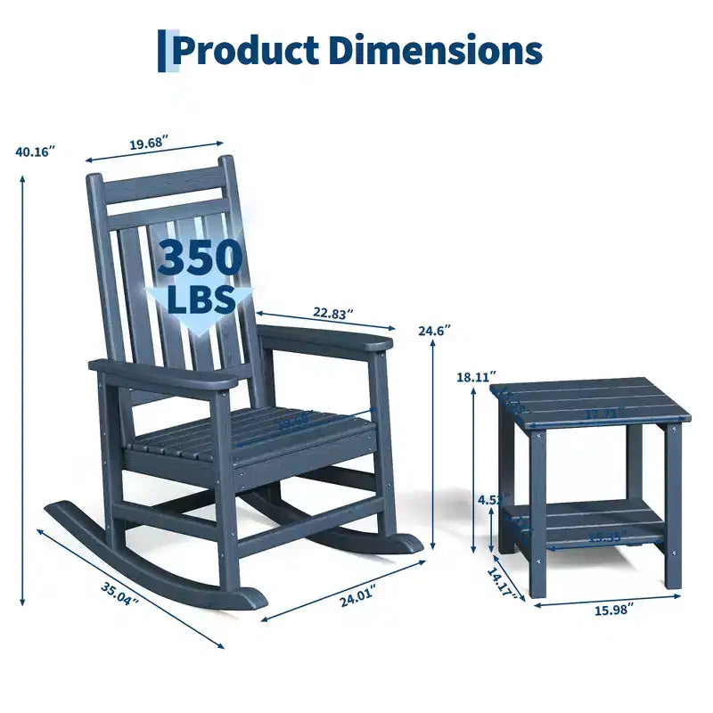 Sedia a Dondolo da Esterno, Dondolo Alto per Tutte le Condizioni Atmosferiche in HDPE e Arredamento in Poly Legno per Patio e Portico, Grigio