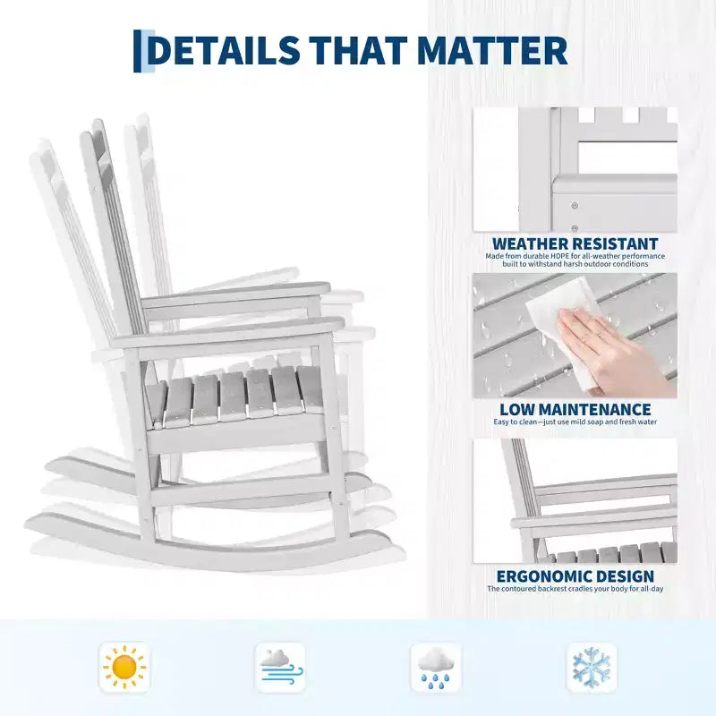 Sedia a Dondolo da Esterno, Dondolo Alto per Tutte le Condizioni Atmosferiche in HDPE e Arredamento in Poly Legno per Patio e Portico, Grigio