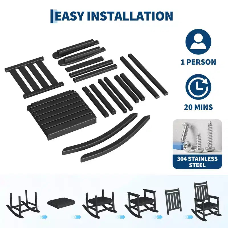 Sedia a Dondolo da Esterno, Dondolo Alto per Tutte le Condizioni Atmosferiche in HDPE e Arredamento in Poly Legno per Patio e Portico, Grigio