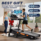 5.0HP Treadmill with 20% Incline, 400LB Capacity Folding Running Machine for Home, 12MPH Max Speed, 105 Programs, Shock Absorption