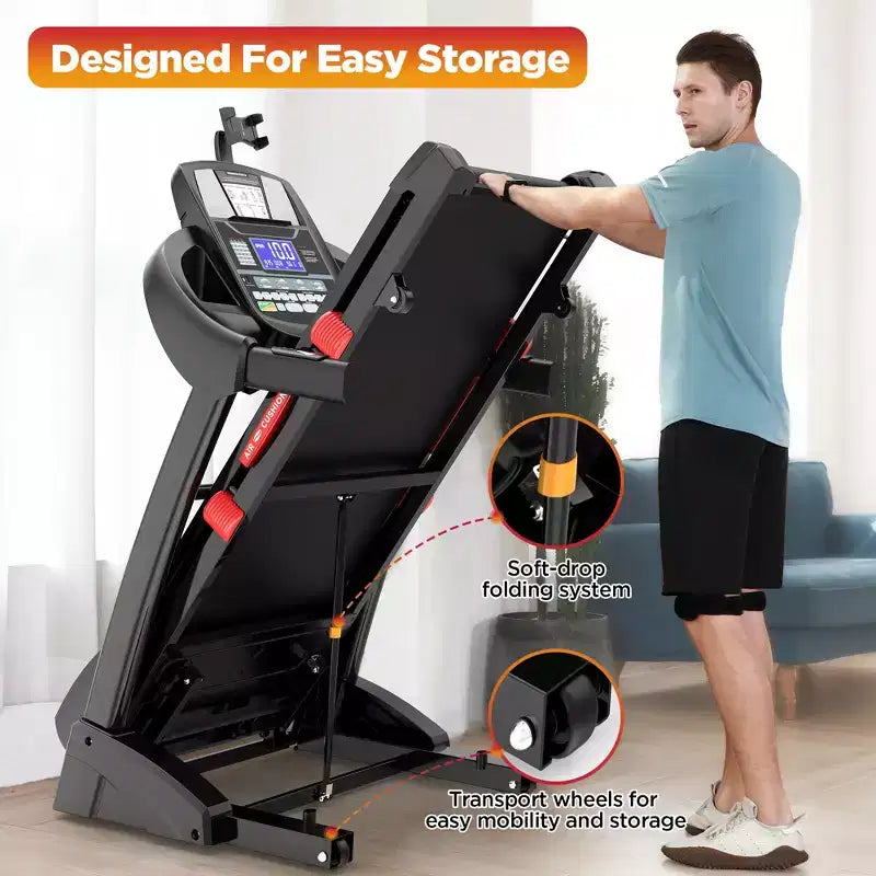 Tapis roulant pieghevole da 5 CV con 20 livelli di inclinazione automatica, 180 kg di portata per jogging e camminata a casa, controllo tramite app, 71 programmi, 19 km/h per intensità variabile, assorbimento degli urti