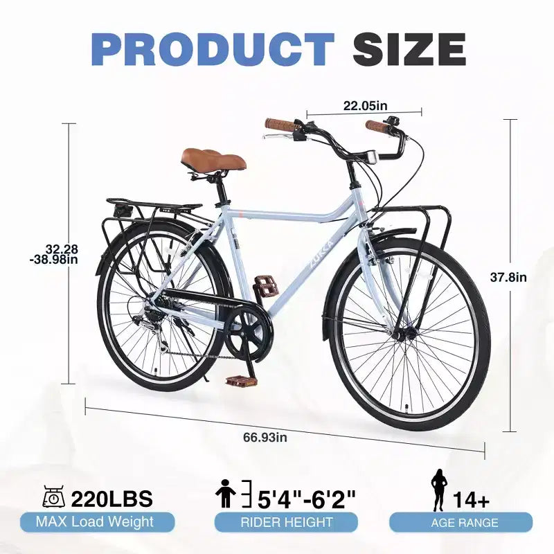 24/26 Inch Vintage Cruiser Bike for Men & Women, Single/7 Speed City Commuter Bike with Rear Rack, Multiple Colors