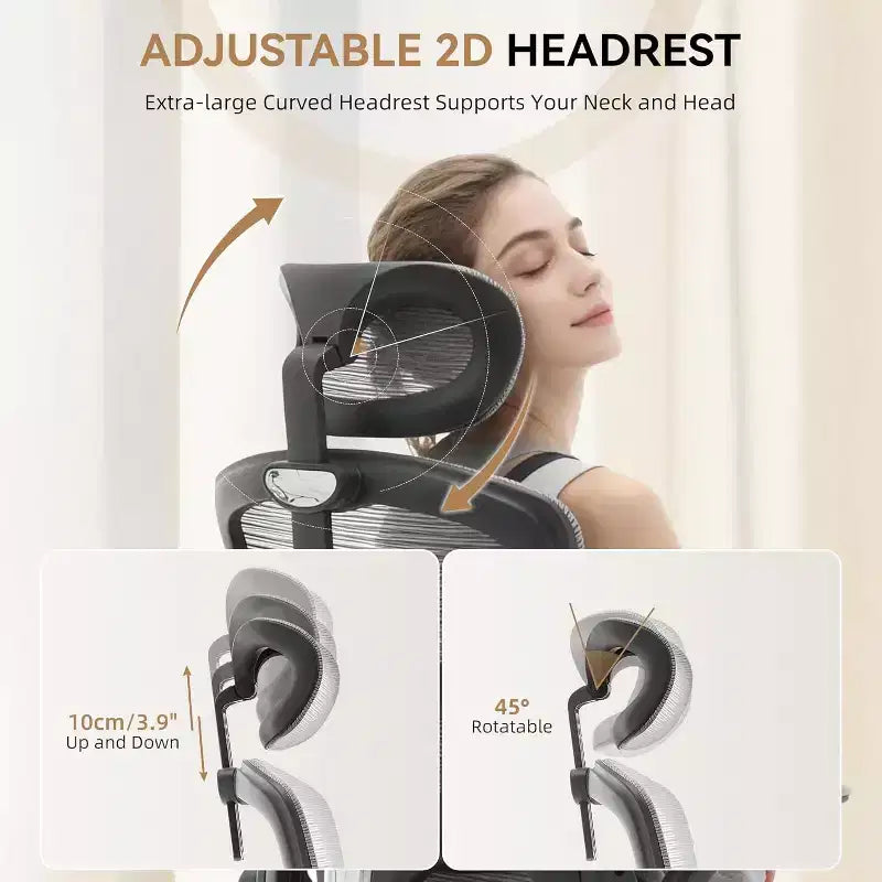 Ergonomic Office Chair High Back Mesh Computer Chair with Adjustable Headrest, Swivel Rolling Desk Chair for Home Office and Gaming Room