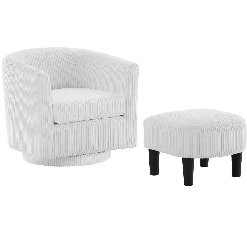 Swivel Accent Chair, Modern Swivel Chair with Ottoman, Comfortable Living Room Chairs Upholstered Armchairs 360 Degree Swivel Barrel Round