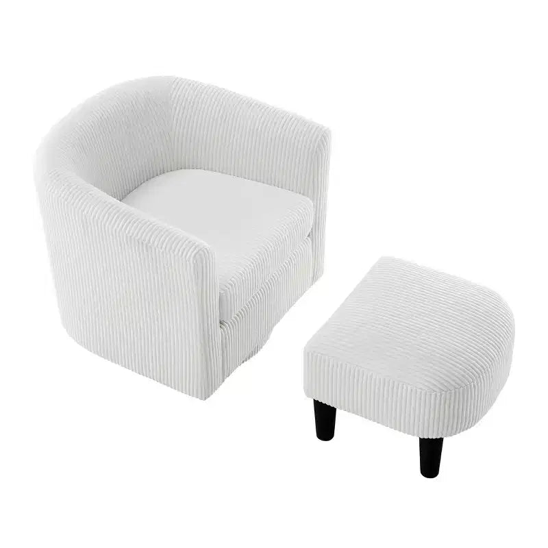 Swivel Accent Chair, Modern Swivel Chair with Ottoman, Comfortable Living Room Chairs Upholstered Armchairs 360 Degree Swivel Barrel Round