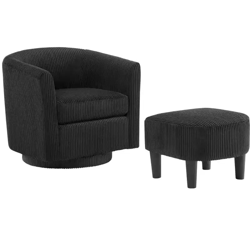Swivel Accent Chair, Modern Swivel Chair with Ottoman, Comfortable Living Room Chairs Upholstered Armchairs 360 Degree Swivel Barrel Round