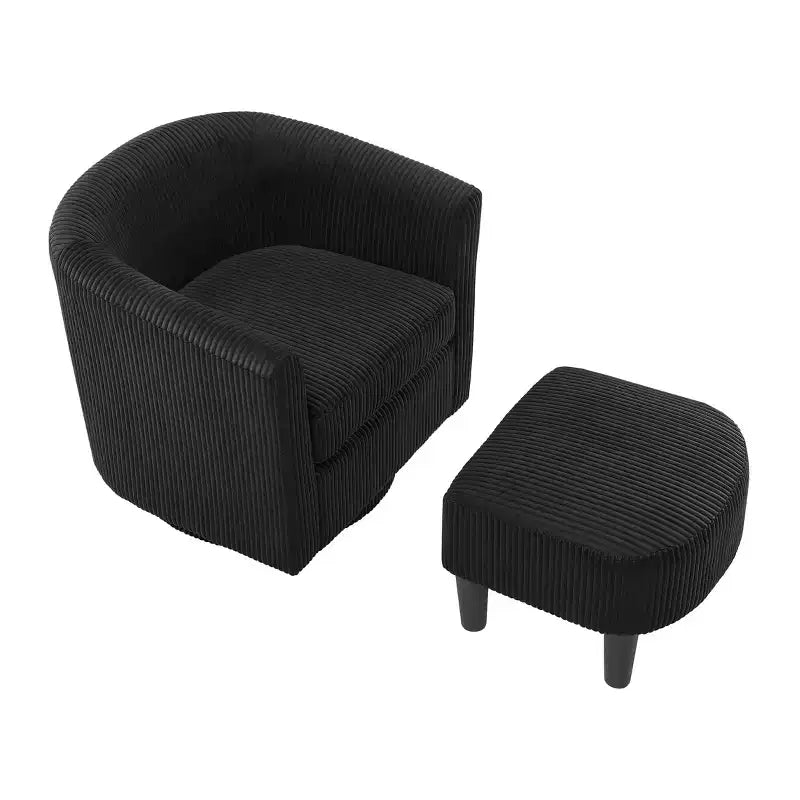 Swivel Accent Chair, Modern Swivel Chair with Ottoman, Comfortable Living Room Chairs Upholstered Armchairs 360 Degree Swivel Barrel Round