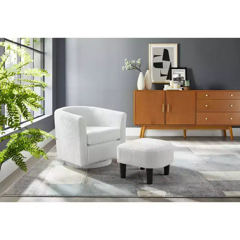 Swivel Accent Chair, Modern Swivel Chair with Ottoman, Comfortable Living Room Chairs Upholstered Armchairs 360 Degree Swivel Barrel Round