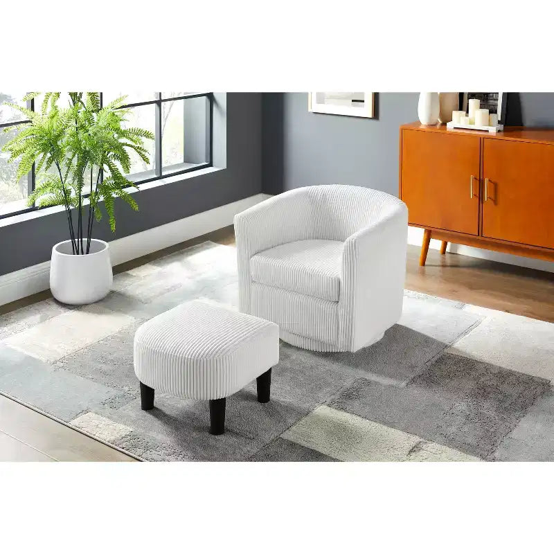 Poltrona Girevole, Moderna Poltrona Girevole con Pouf, Comode Poltrone da Soggiorno con Braccioli, Girevole a 360 Gradi a Barile Tondo