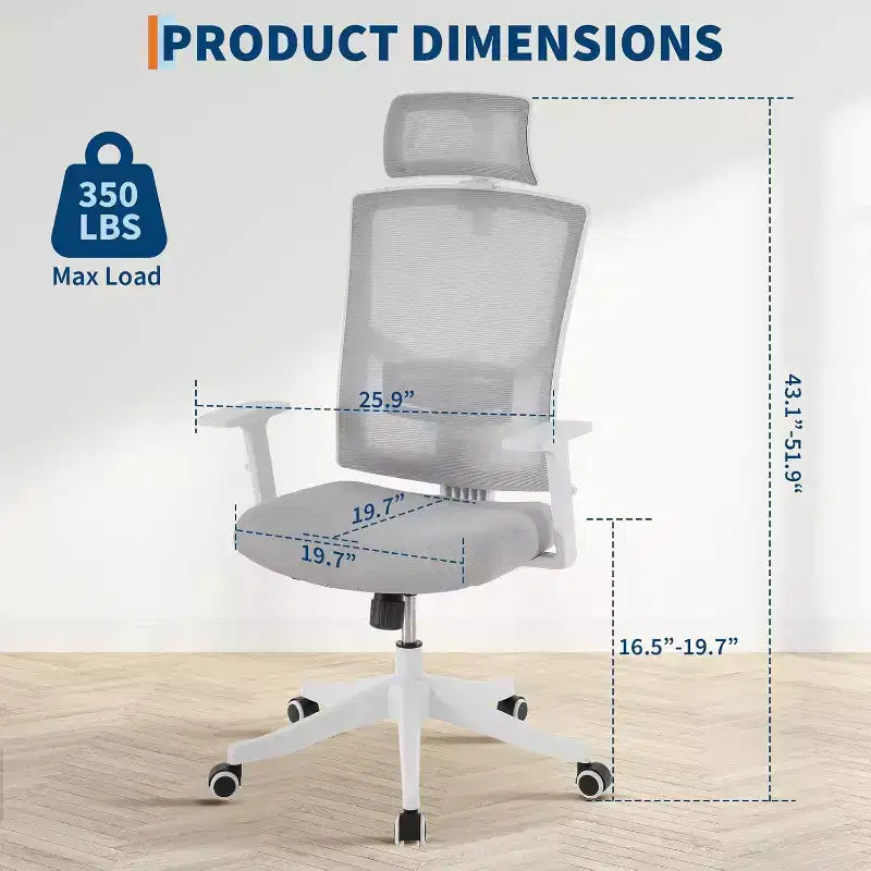 Sedia da Scrivania Ergonomica in Rete | Poggiatesta Imbottito e Ruote | Sedia da Gaming/Ufficio per Sala E-Sport, Ufficio, Camera da Letto