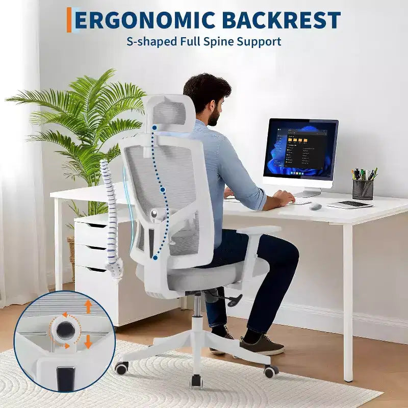 Sedia da Scrivania Ergonomica in Rete | Poggiatesta Imbottito e Ruote | Sedia da Gaming/Ufficio per Sala E-Sport, Ufficio, Camera da Letto