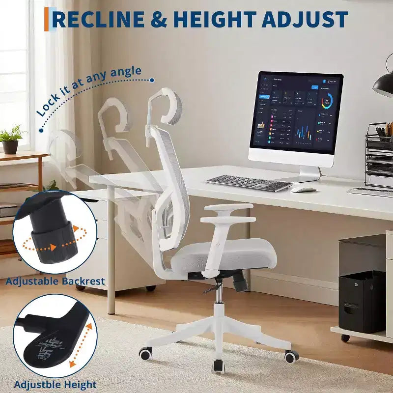 Sedia da Scrivania Ergonomica in Rete | Poggiatesta Imbottito e Ruote | Sedia da Gaming/Ufficio per Sala E-Sport, Ufficio, Camera da Letto