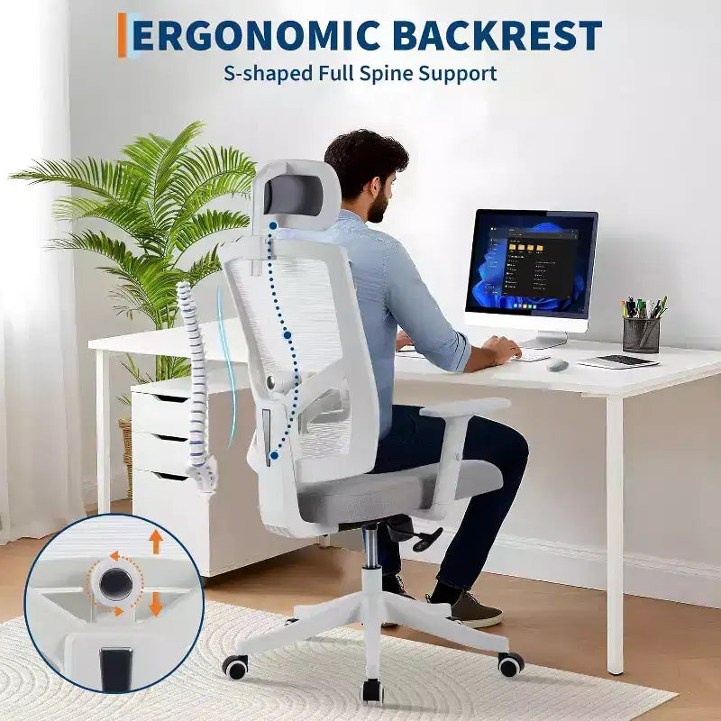 Sedia da Scrivania Ergonomica in Rete | Poggiatesta Imbottito e Ruote | Sedia da Gaming/Ufficio per Sala E-Sport, Ufficio, Camera da Letto