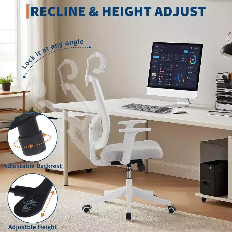 Sedia da Scrivania Ergonomica in Rete | Poggiatesta Imbottito e Ruote | Sedia da Gaming/Ufficio per Sala E-Sport, Ufficio, Camera da Letto