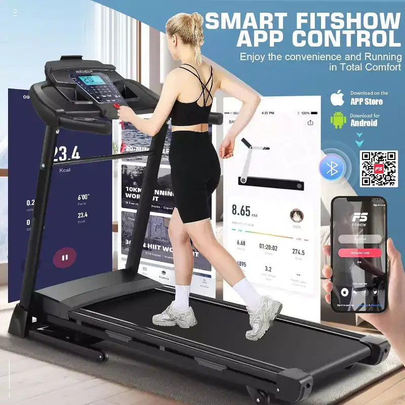 Tapis roulant KRISRATE con inclinazione automatica del 15% e ampio display LED e app intelligente e altoparlante Bluetooth, tapis roulant pieghevole per uso intensivo da 4,5 HP per palestra domestica