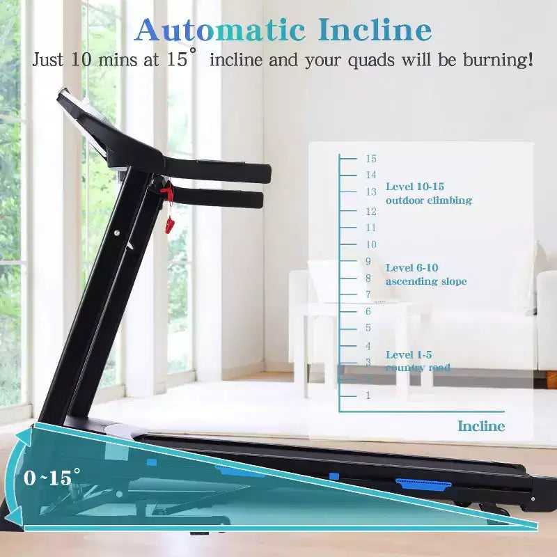 Tapis roulant KRISRATE con inclinazione automatica del 15% e ampio display LED e app intelligente e altoparlante Bluetooth, tapis roulant pieghevole per uso intensivo da 4,5 HP per palestra domestica