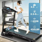 Tapis roulant KRISRATE con inclinazione automatica del 15% e ampio display LED e app intelligente e altoparlante Bluetooth, tapis roulant pieghevole per uso intensivo da 4,5 HP per palestra domestica