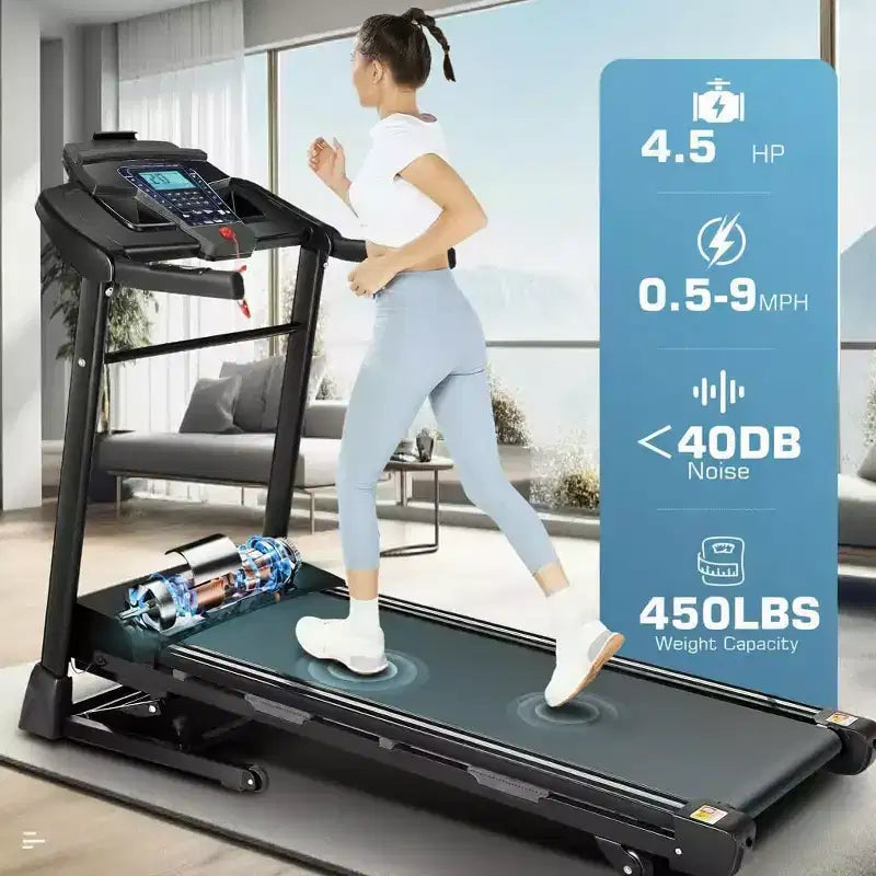 Tapis roulant KRISRATE con inclinazione automatica del 15% e ampio display LED e app intelligente e altoparlante Bluetooth, tapis roulant pieghevole per uso intensivo da 4,5 HP per palestra domestica