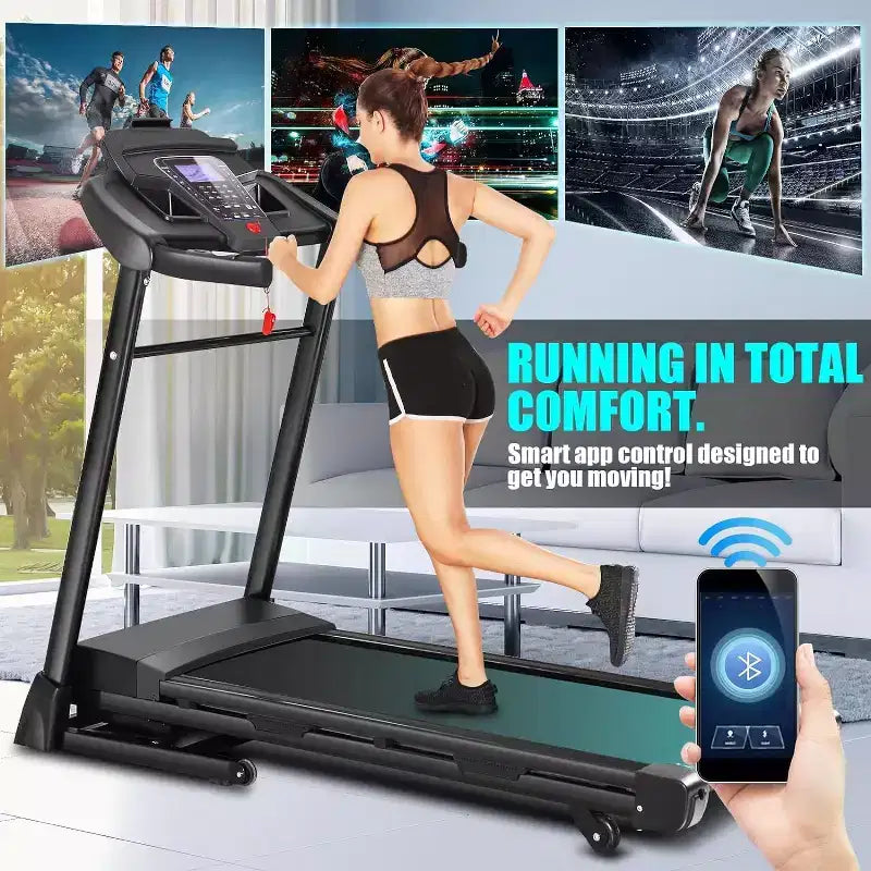 Tapis roulant KRISRATE con inclinazione automatica del 15% e ampio display LED e app intelligente e altoparlante Bluetooth, tapis roulant pieghevole per uso intensivo da 4,5 HP per palestra domestica