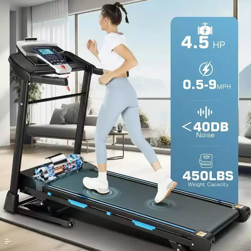 Tapis roulant KRISRATE con inclinazione automatica del 15% e ampio display LED e app intelligente e altoparlante Bluetooth, tapis roulant pieghevole per uso intensivo da 4,5 HP per palestra domestica