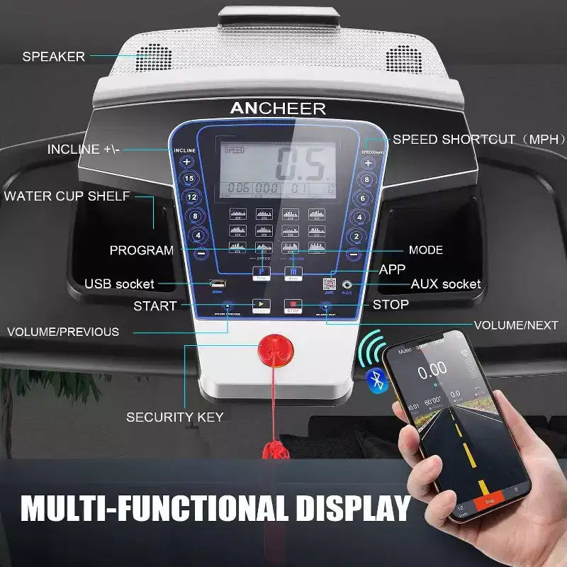 Tapis roulant KRISRATE con inclinazione automatica del 15% e ampio display LED e app intelligente e altoparlante Bluetooth, tapis roulant pieghevole per uso intensivo da 4,5 HP per palestra domestica