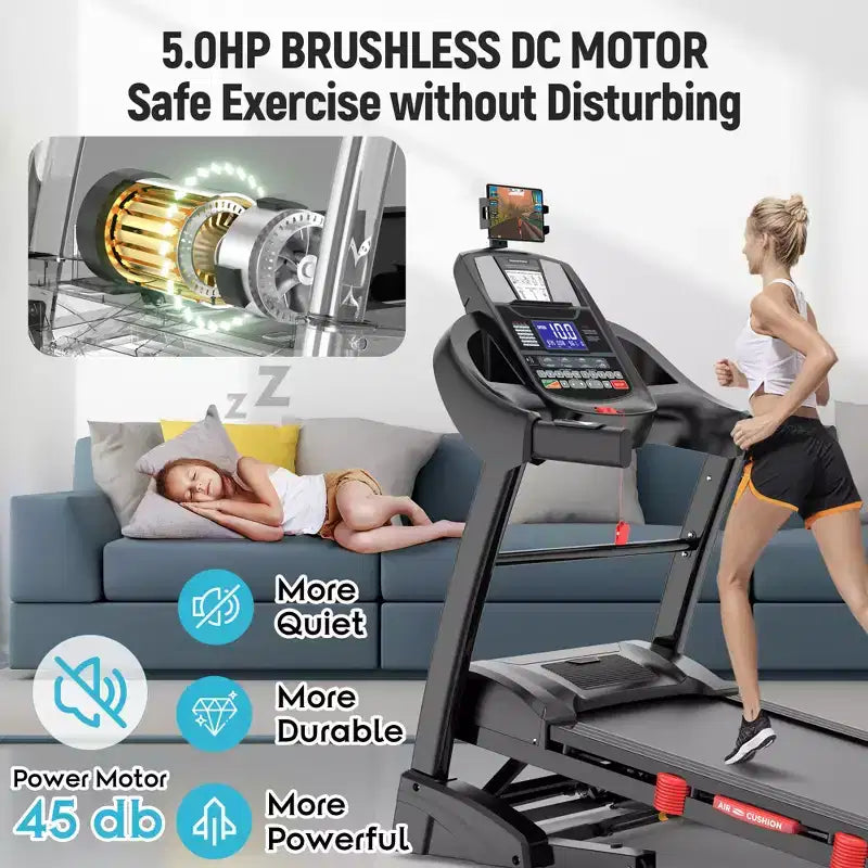 Tapis Roulant Pieghevole con Inclinazione Automatica, Capacità 136 kg, Velocità 1-19 km/h, Cardiofrequenzimetro, Controllo tramite App e Audio Bluetooth per Uso Domestico