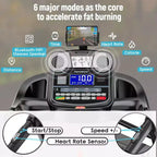 Tapis Roulant Pieghevole con Inclinazione Automatica, Capacità 136 kg, Velocità 1-19 km/h, Cardiofrequenzimetro, Controllo tramite App e Audio Bluetooth per Uso Domestico