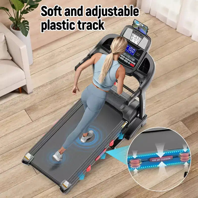 Tapis roulant pieghevole con inclinazione automatica, velocità 0,6-12 MPH, motore ad alte prestazioni, superficie di corsa a 7 strati, capacità di 145 kg per allenamenti a casa e in appartamento