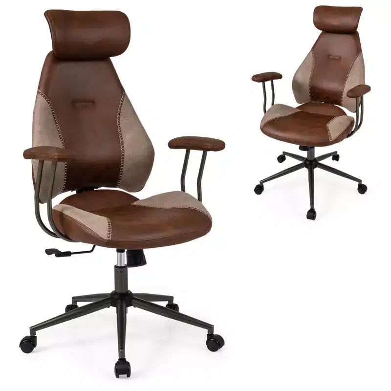 Sedia da ufficio ergonomica Costway con poggiatesta 2D, schienale basculante e ruote, sedia da gaming blu/marrone e beige/grigio e blu