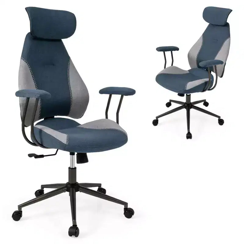 Sedia da ufficio ergonomica Costway con poggiatesta 2D, schienale basculante e ruote, sedia da gaming blu/marrone e beige/grigio e blu