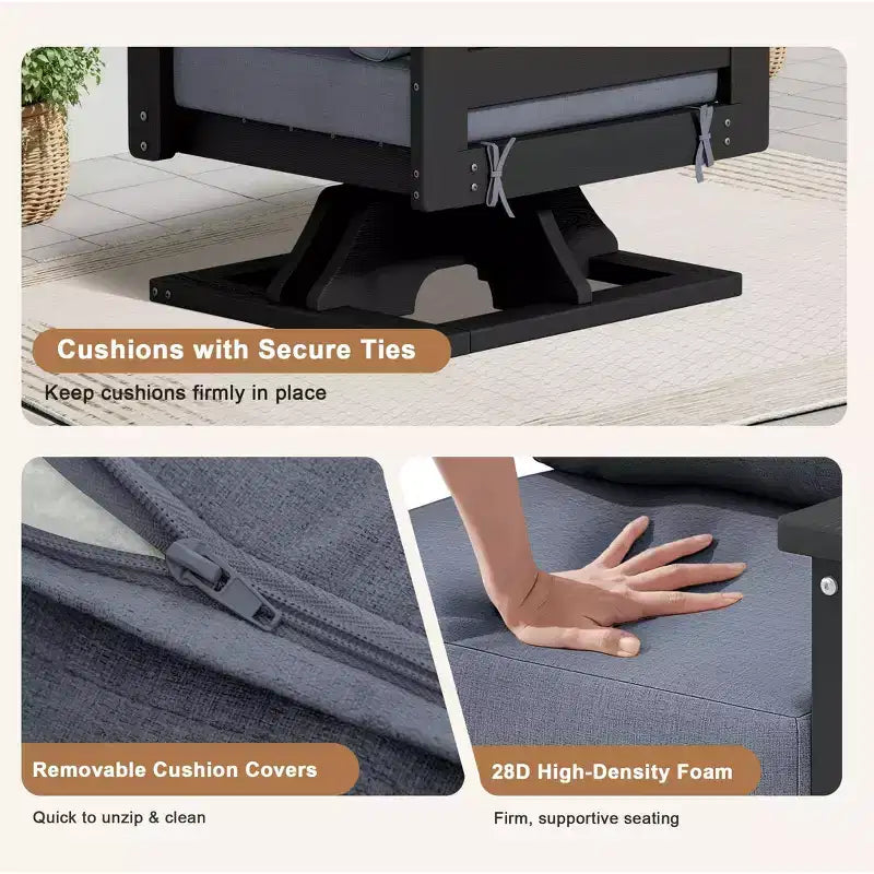 Hyleory Sedia Girevole da Giardino in HDPE con Cuscino Premium, Sedia da Esterno per Tutte le Stagioni per un Comfort Ottimale