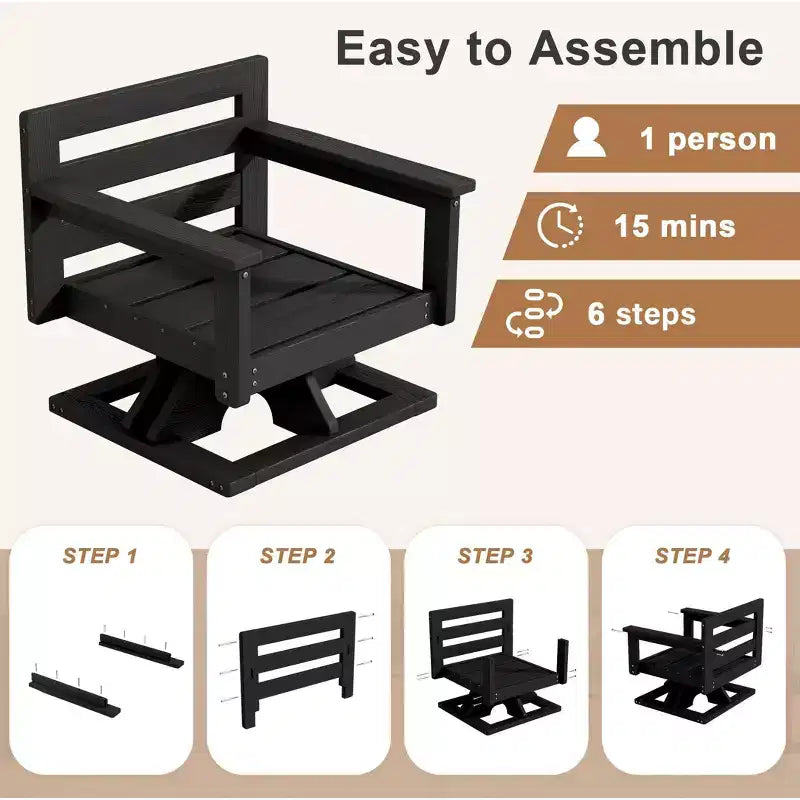 Hyleory Sedia Girevole da Giardino in HDPE con Cuscino Premium, Sedia da Esterno per Tutte le Stagioni per un Comfort Ottimale