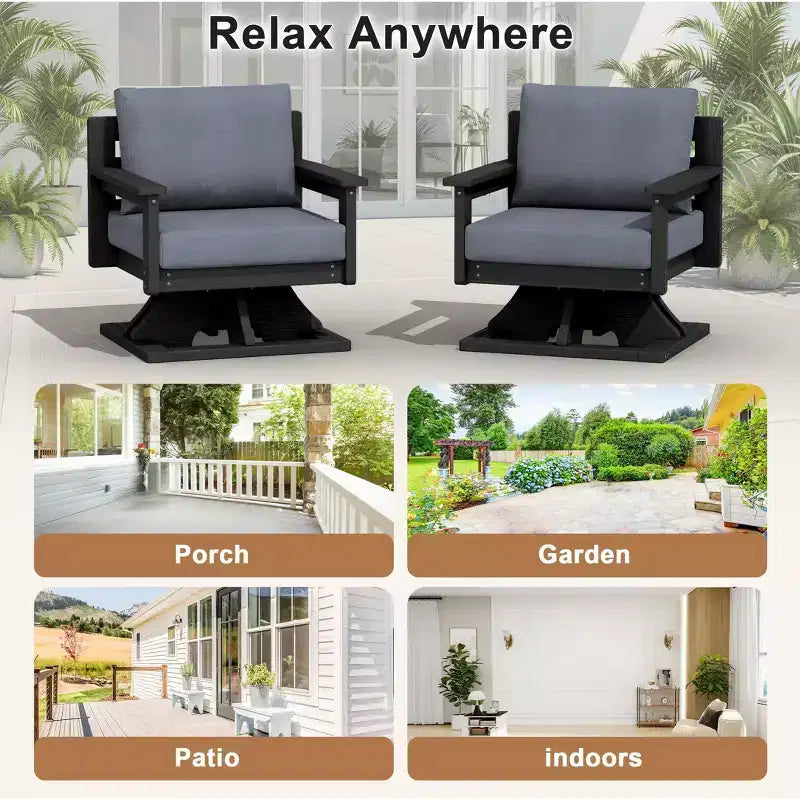 Hyleory Sedia Girevole da Giardino in HDPE con Cuscino Premium, Sedia da Esterno per Tutte le Stagioni per un Comfort Ottimale