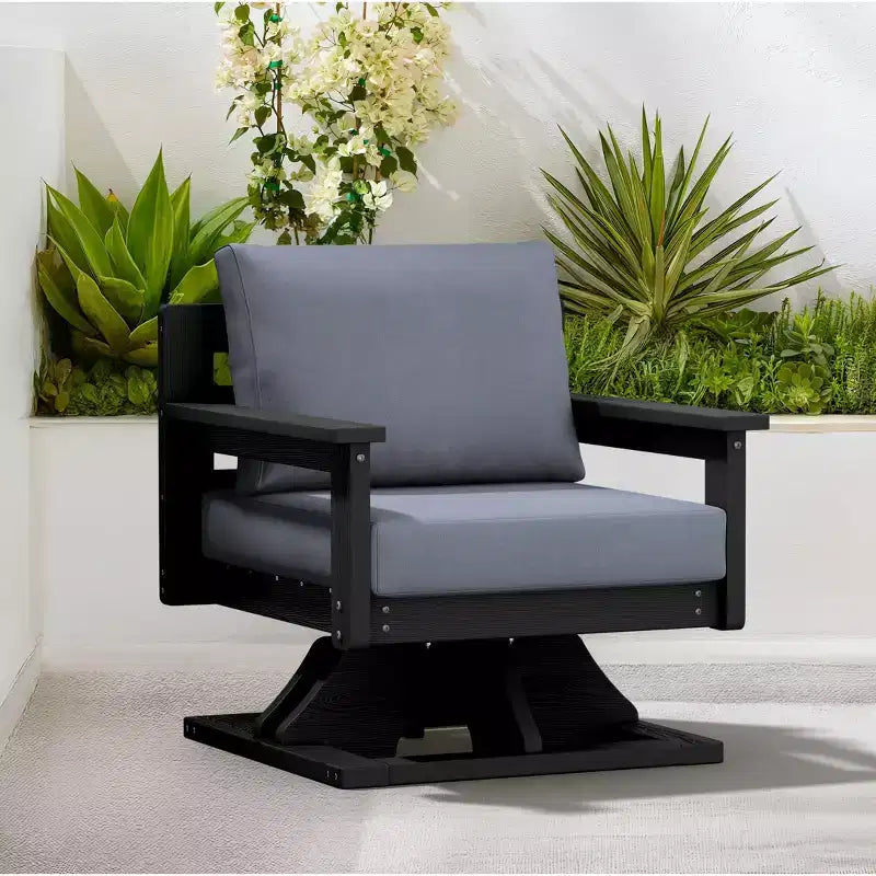 Hyleory Sedia Girevole da Giardino in HDPE con Cuscino Premium, Sedia da Esterno per Tutte le Stagioni per un Comfort Ottimale