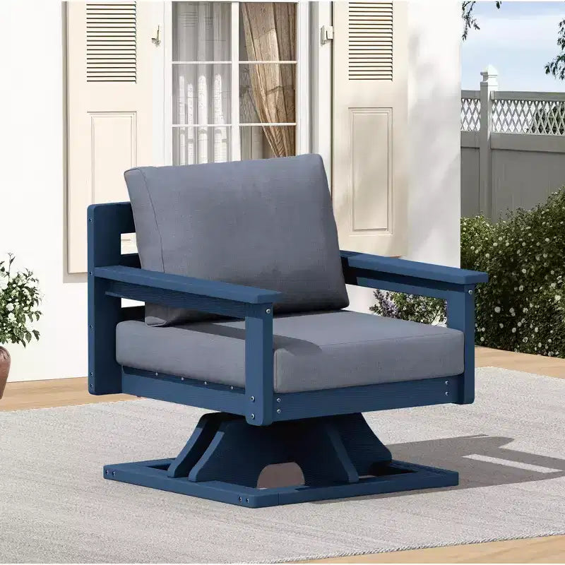 Hyleory Sedia Girevole da Giardino in HDPE con Cuscino Premium, Sedia da Esterno per Tutte le Stagioni per un Comfort Ottimale