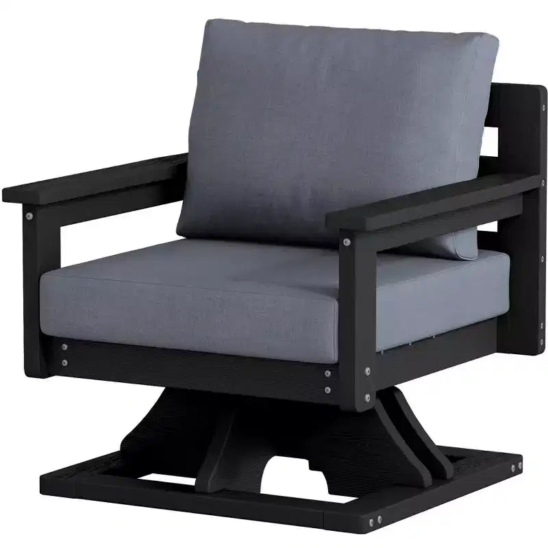Hyleory Sedia Girevole da Giardino in HDPE con Cuscino Premium, Sedia da Esterno per Tutte le Stagioni per un Comfort Ottimale