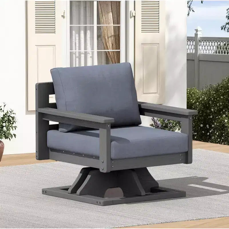 Hyleory Sedia Girevole da Giardino in HDPE con Cuscino Premium, Sedia da Esterno per Tutte le Stagioni per un Comfort Ottimale