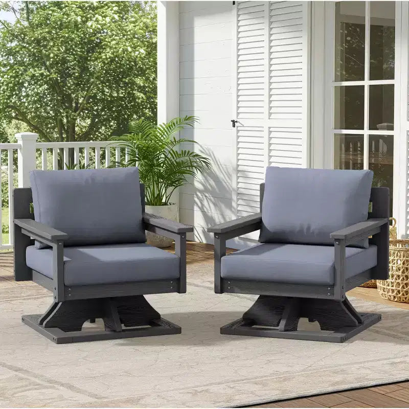 Hyleory Sedia Girevole da Giardino in HDPE con Cuscino Premium, Sedia da Esterno per Tutte le Stagioni per un Comfort Ottimale