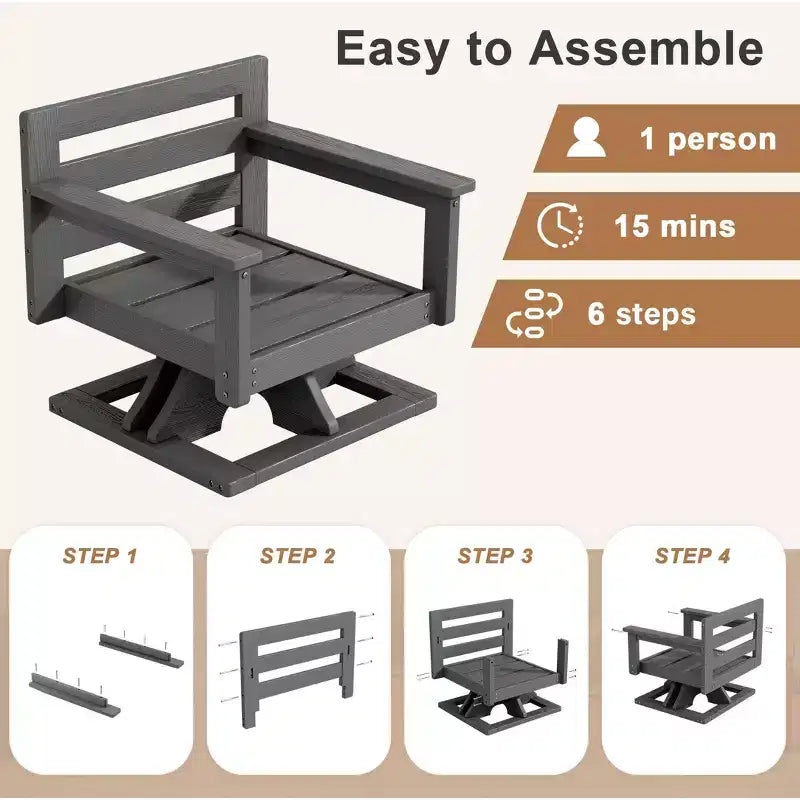 Hyleory Sedia Girevole da Giardino in HDPE con Cuscino Premium, Sedia da Esterno per Tutte le Stagioni per un Comfort Ottimale
