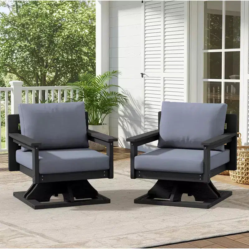 Hyleory Sedia Girevole da Giardino in HDPE con Cuscino Premium, Sedia da Esterno per Tutte le Stagioni per un Comfort Ottimale
