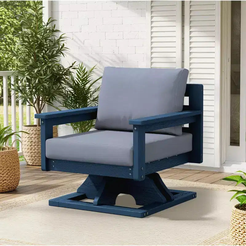 Hyleory Sedia Girevole da Giardino in HDPE con Cuscino Premium, Sedia da Esterno per Tutte le Stagioni per un Comfort Ottimale
