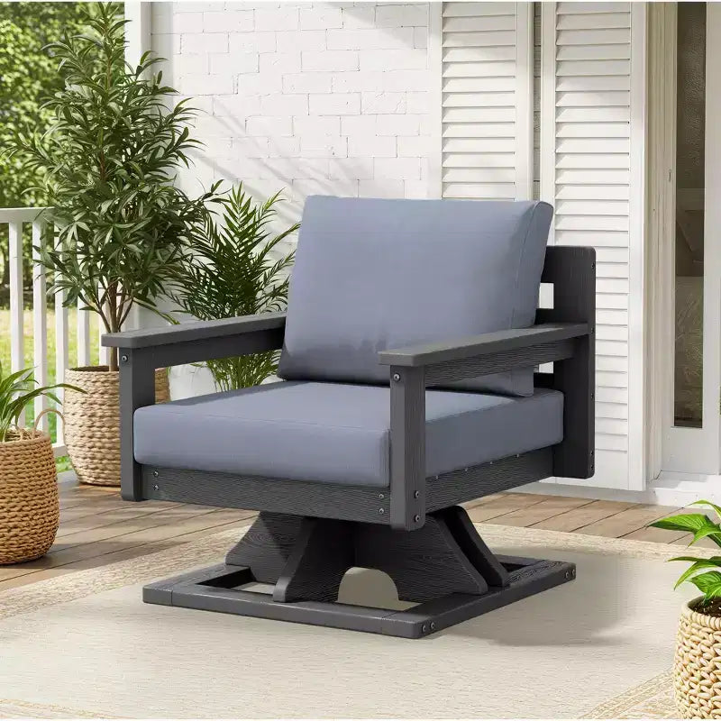 Hyleory Sedia Girevole da Giardino in HDPE con Cuscino Premium, Sedia da Esterno per Tutte le Stagioni per un Comfort Ottimale