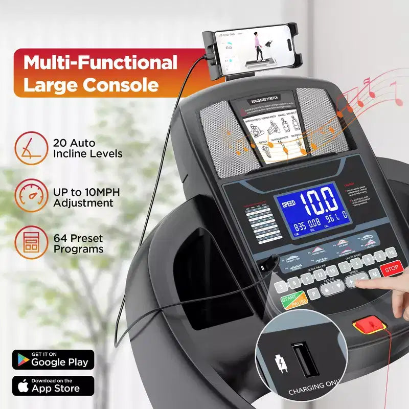4-in-1 Treadmill with 20% Incline, Portable folding Treadmill, Foldable Treadmills for Home and Office, 4.5 HP Quiet Treadmill with 300 LBS Capacity