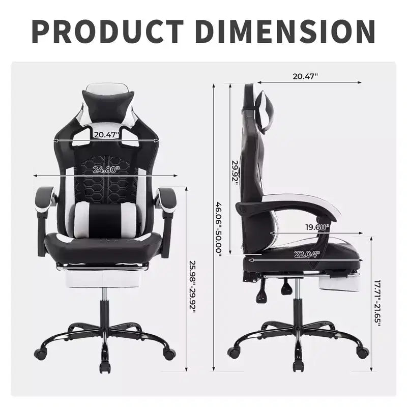 TUYOHW Swivel Gaming Chair Office Chairs with Wheels,Reclining Back,Adjustable Seat Height&Footrest,Ergonomics Video Game Chairs,300lbs Max