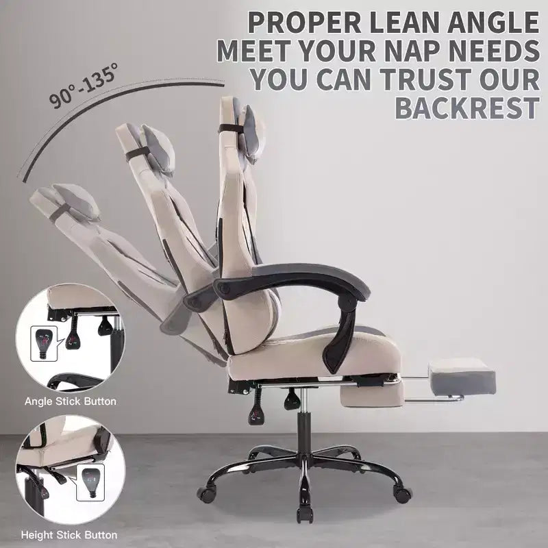 TUYOHW Swivel Gaming Chair Office Chairs with Wheels,Reclining Back,Adjustable Seat Height&Footrest,Ergonomics Video Game Chairs,300lbs Max
