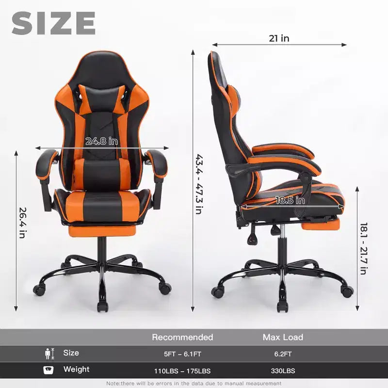 TUYOHW 360Swivel Gaming Chair Office Chairs with Wheels,Reclining Back,Adjustable Seat Height&Footrest,Ergonomics Video Game Chairs,300lbs Max