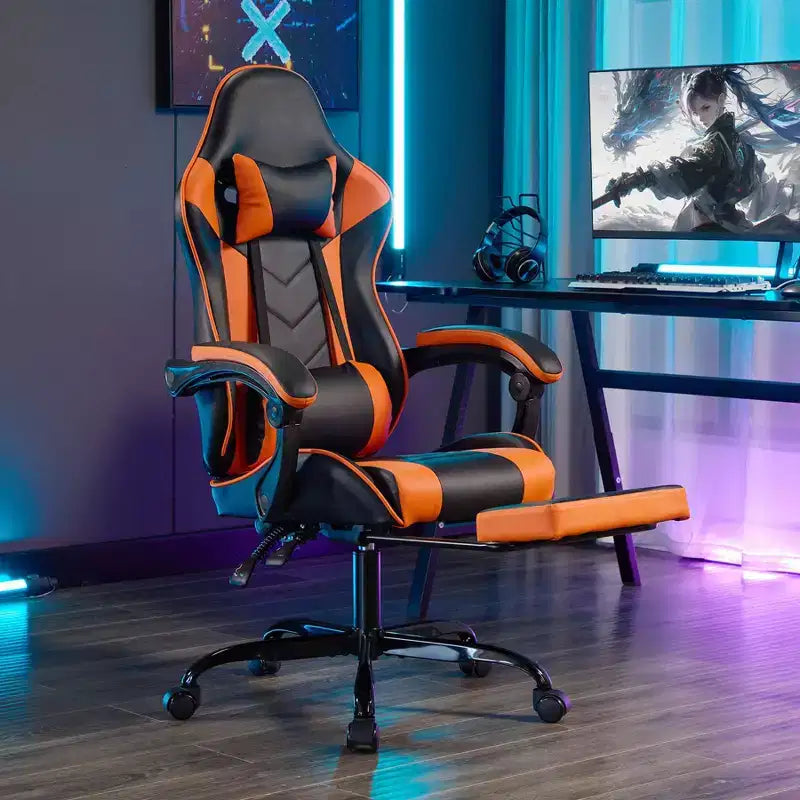 TUYOHW Sedia da gaming girevole a 360° Sedia da ufficio con ruote, schienale reclinabile, altezza del sedile e poggiapiedi regolabili, sedia ergonomica da videogioco, max 136 kg